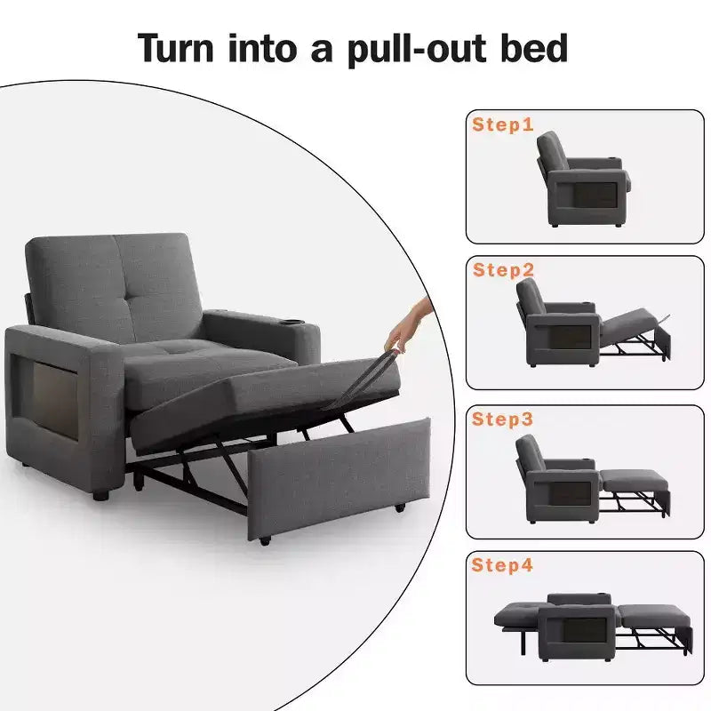 Poltrona Letto 3 in 1, Divano Letto Trasformabile Estraibile Largo 108 cm