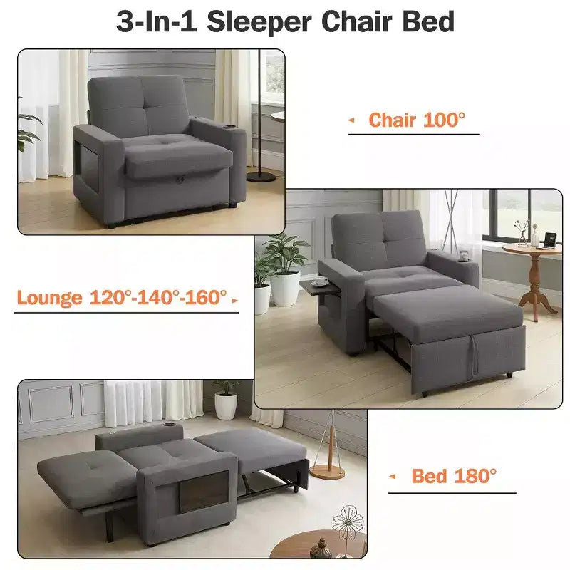 Poltrona Letto 3 in 1, Divano Letto Trasformabile Estraibile Largo 108 cm