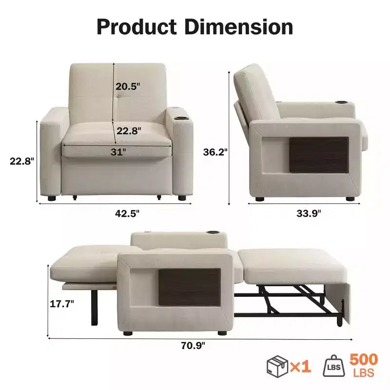 Poltrona Letto 3 in 1, Divano Letto Trasformabile Estraibile Largo 108 cm