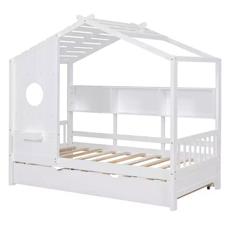 Letto a casetta una piazza con letto estraibile Design Moderno per Bambini