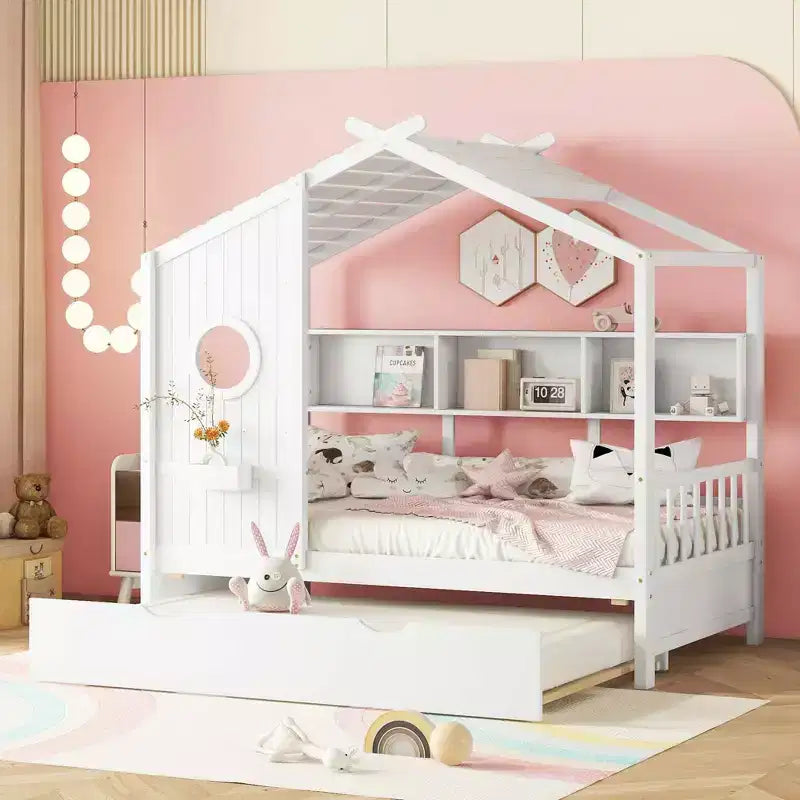 Letto a casetta una piazza con letto estraibile Design Moderno per Bambini