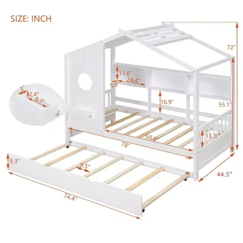 Letto a casetta una piazza con letto estraibile Design Moderno per Bambini