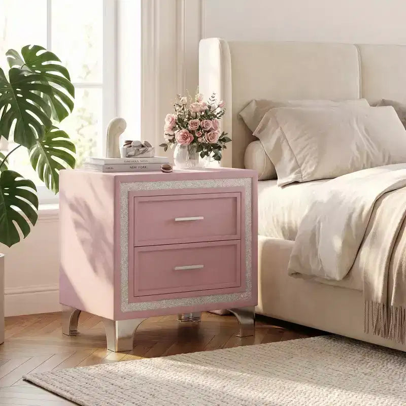 Elegante comodino lucido con maniglia in metallo, comodino a specchio con 2 cassetti per camera da letto, soggiorno, nero