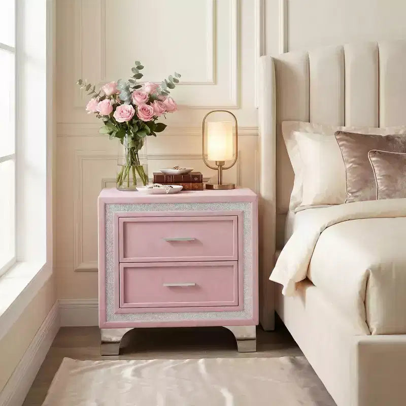 Elegante comodino lucido con maniglia in metallo, comodino a specchio con 2 cassetti per camera da letto, soggiorno, nero