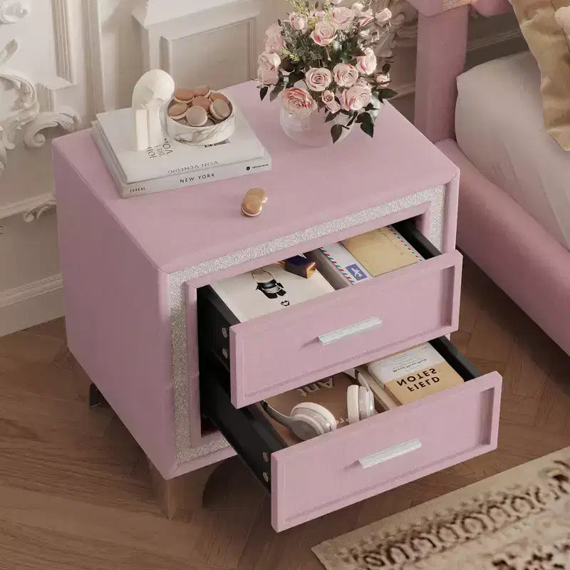 Elegante comodino lucido con maniglia in metallo, comodino a specchio con 2 cassetti per camera da letto, soggiorno, nero