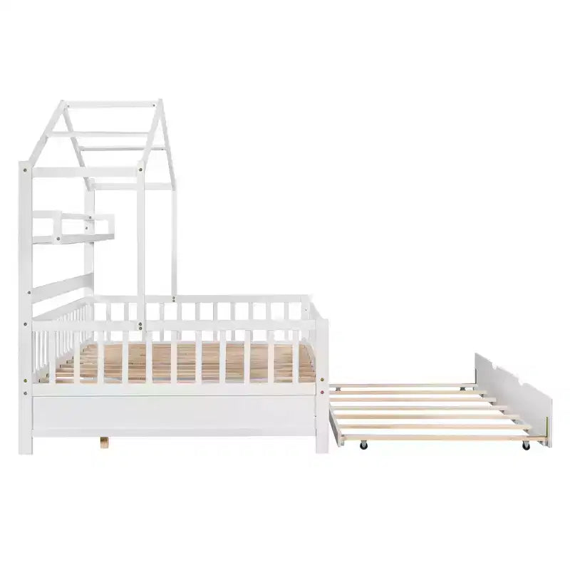 Letto a casetta in legno full size con letto estraibile singolo per bambini