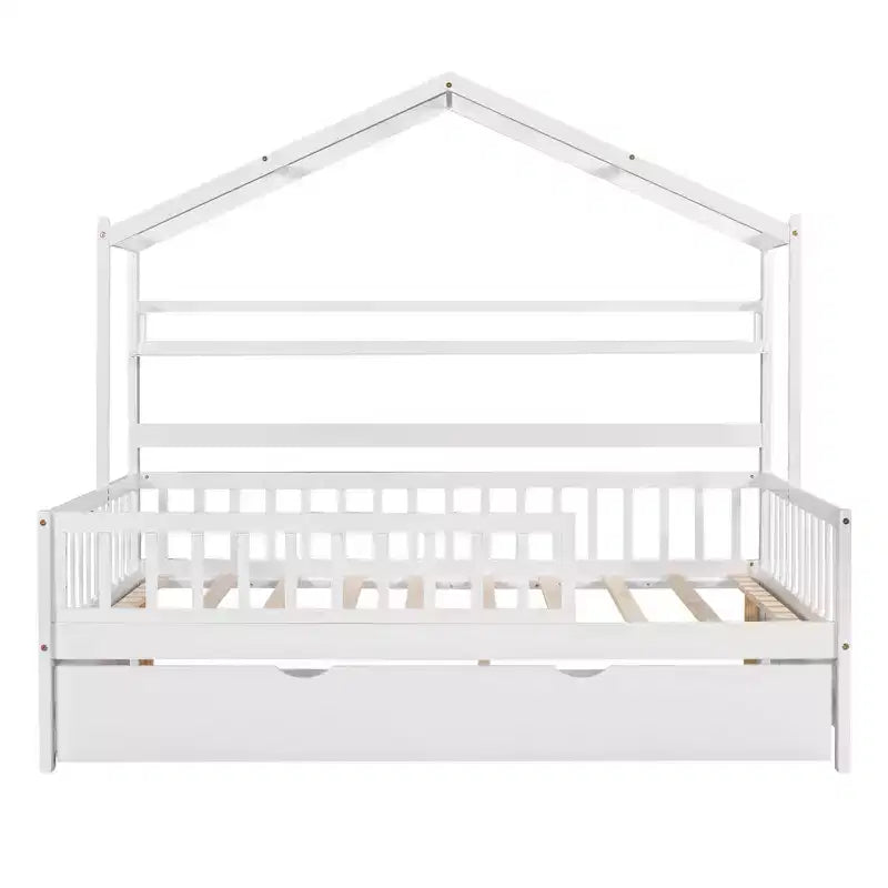 Letto a casetta in legno full size con letto estraibile singolo per bambini