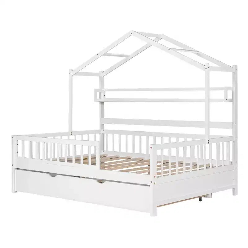 Letto a casetta in legno full size con letto estraibile singolo per bambini