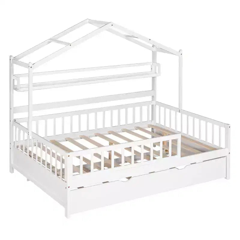 Letto a casetta in legno full size con letto estraibile singolo per bambini