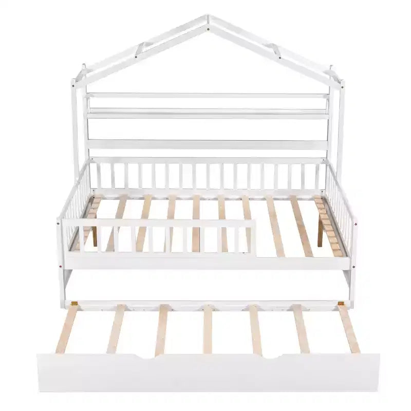 Letto a casetta in legno full size con letto estraibile singolo per bambini