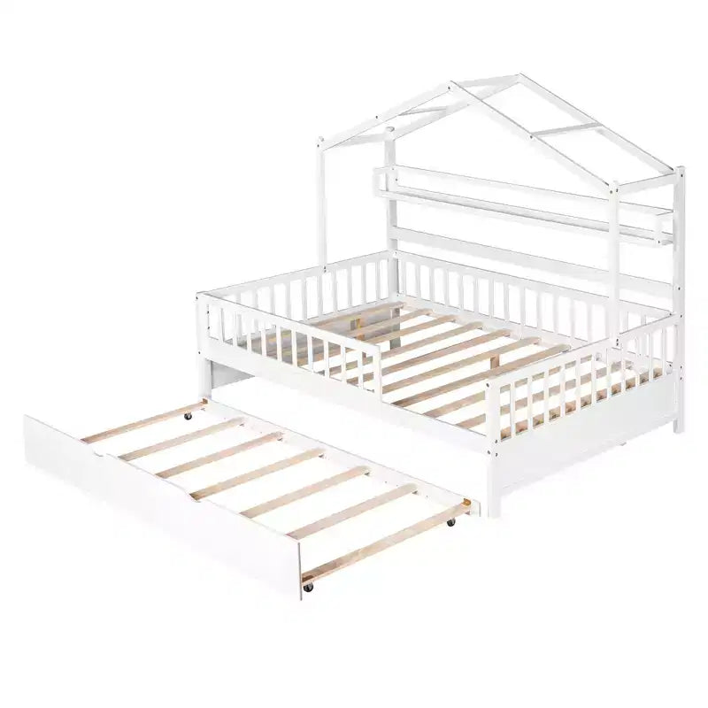 Letto a casetta in legno full size con letto estraibile singolo per bambini
