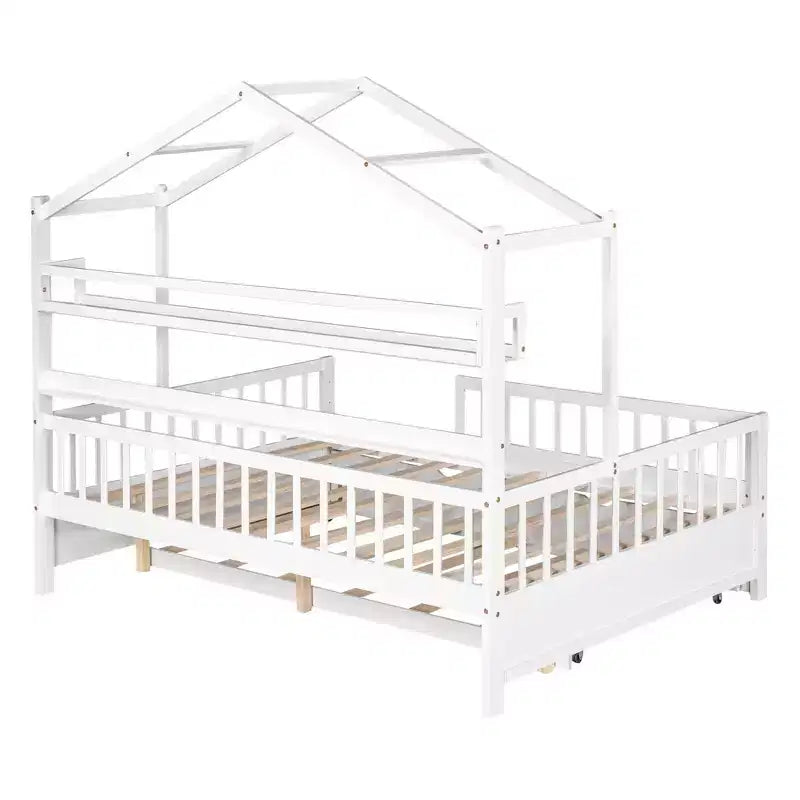 Letto a casetta in legno full size con letto estraibile singolo per bambini