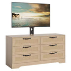 Mobile TV moderno con supporto per TV da 32-85 pollici, cassettiera a 6 cassetti in rattan, console multimediale con ampio spazio di archiviazione per soggiorno o camera da letto