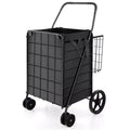 Gymax Collapsible Utility Shopping Cart with Dual Baskets and Water-Resistant Liner