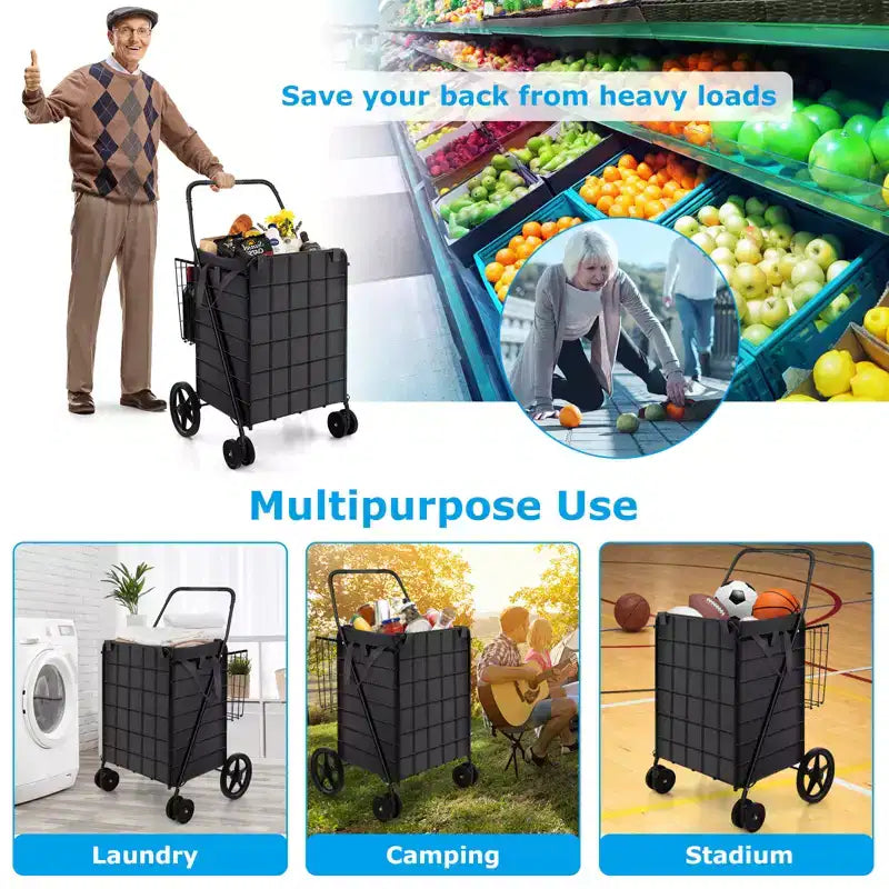 Carrello per la spesa pieghevole con due cestini