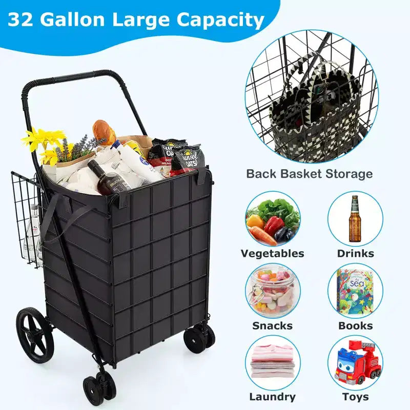 Carrello per la spesa pieghevole con due cestini