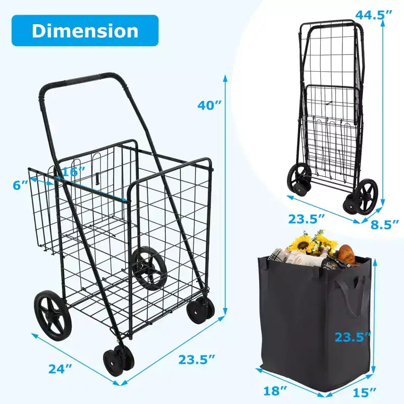 Carrello per la spesa pieghevole con due cestini