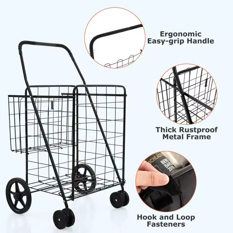 Carrello per la spesa pieghevole con due cestini