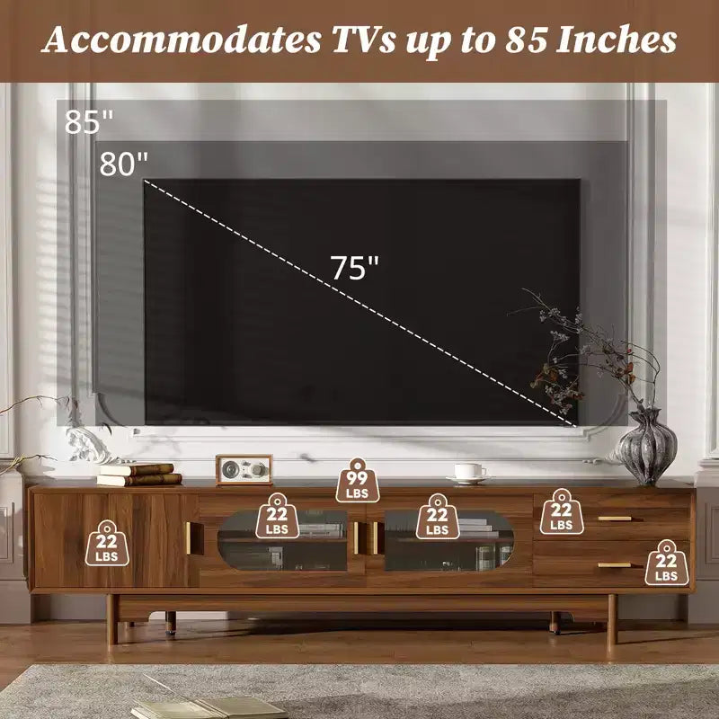 Mobile TV Petty Modern 78 con ante in vetro scanalato