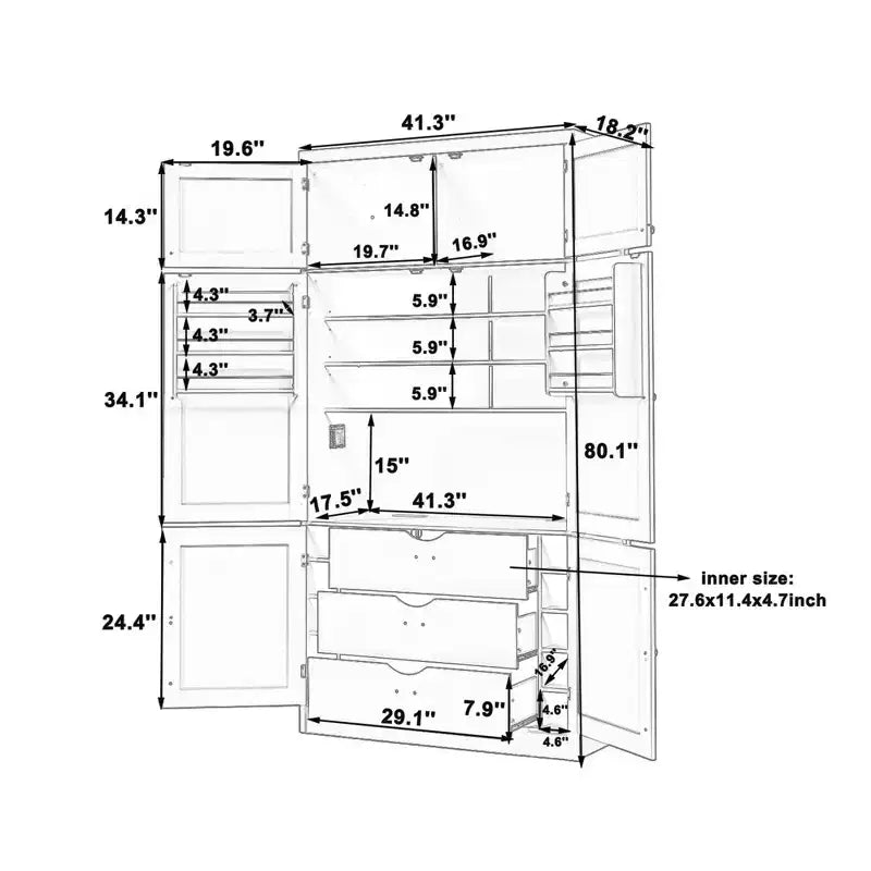 Dispensa da cucina autoportante alta 203,4 cm, buffet, armadio contenitore grande