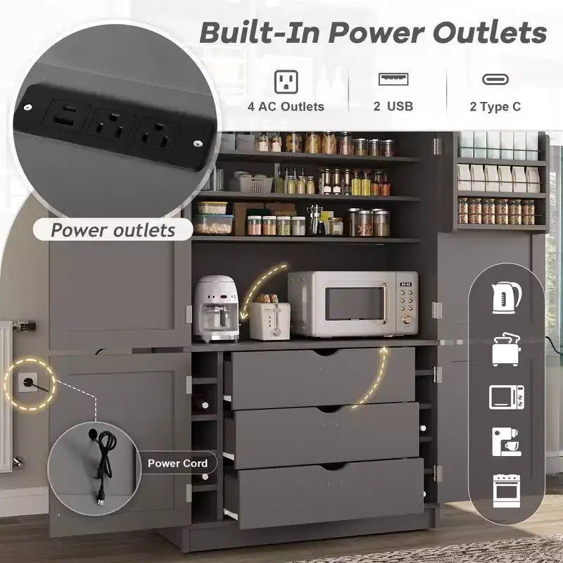 Dispensa da cucina autoportante alta 203,4 cm, buffet, armadio contenitore grande