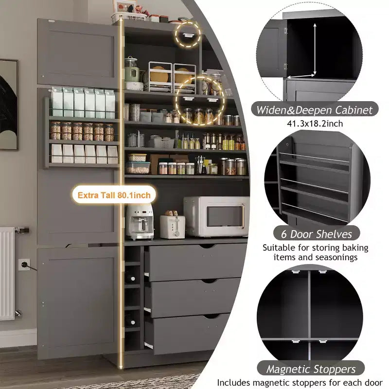 Dispensa da cucina autoportante alta 203,4 cm, buffet, armadio contenitore grande