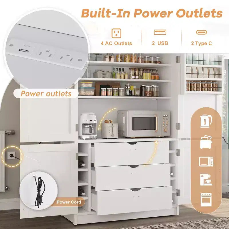 Dispensa da cucina autoportante alta 203,4 cm, buffet, armadio contenitore grande