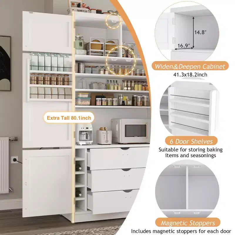 Dispensa da cucina autoportante alta 203,4 cm, buffet, armadio contenitore grande