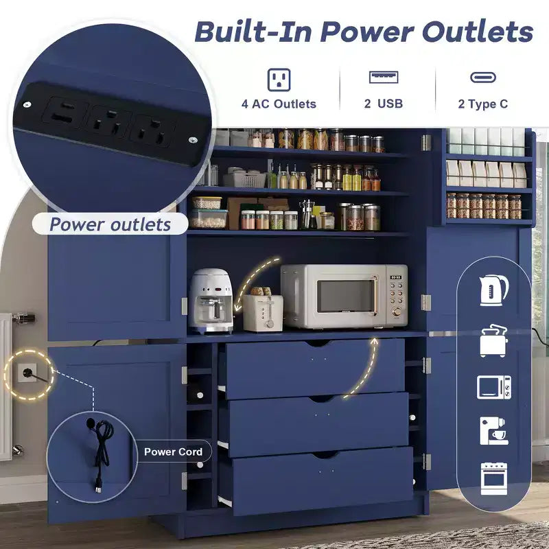 Dispensa da cucina autoportante alta 203,4 cm, buffet, armadio contenitore grande