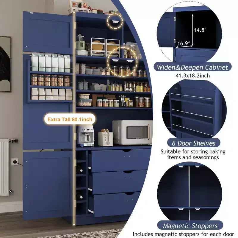 Dispensa da cucina autoportante alta 203,4 cm, buffet, armadio contenitore grande