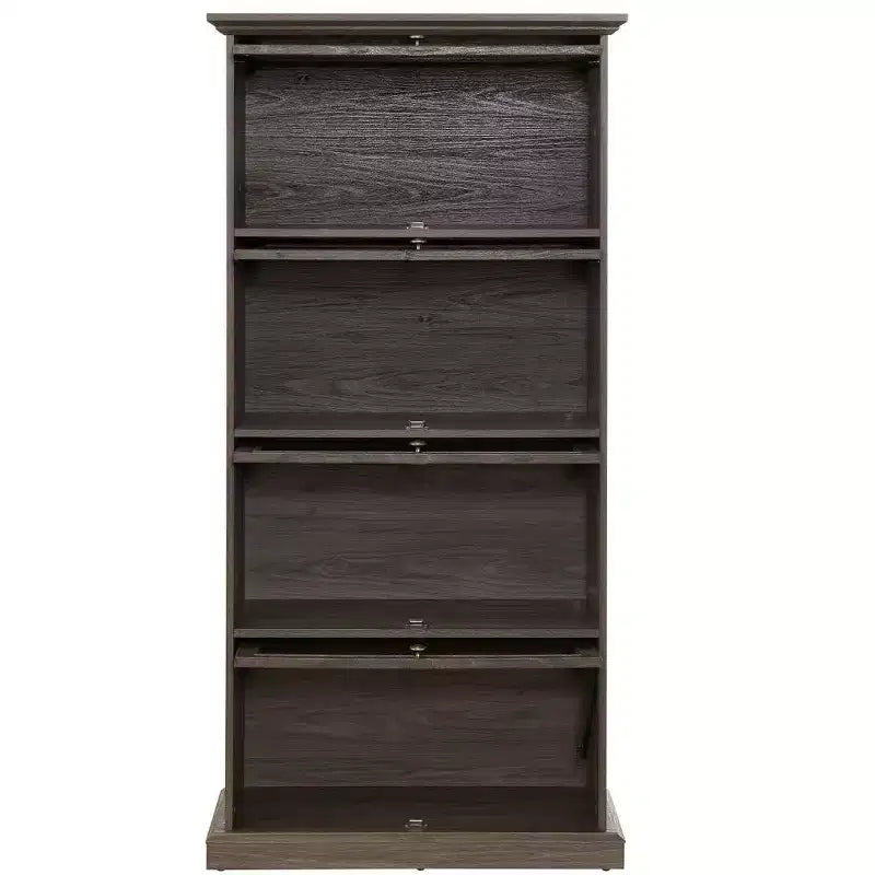 Libreria a 4 livelli tipo "Barrister" con ante in vetro a ribalta, vetrinetta alta 160 cm per collezioni, statuette - Panipeachy
