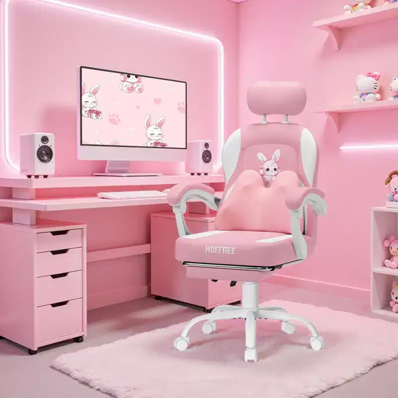 Sedia da Gaming per Bambini Bunny con Cuscino Massaggiante e Poggiapiedi
