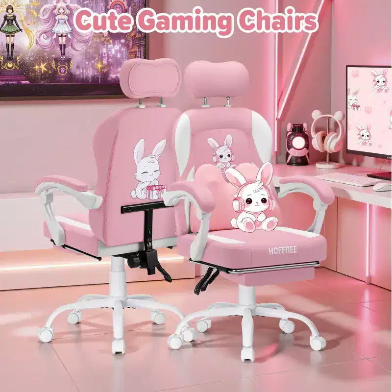 Sedia da Gaming per Bambini Bunny con Cuscino Massaggiante e Poggiapiedi