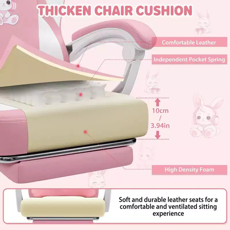 Sedia da Gaming per Bambini Bunny con Cuscino Massaggiante e Poggiapiedi