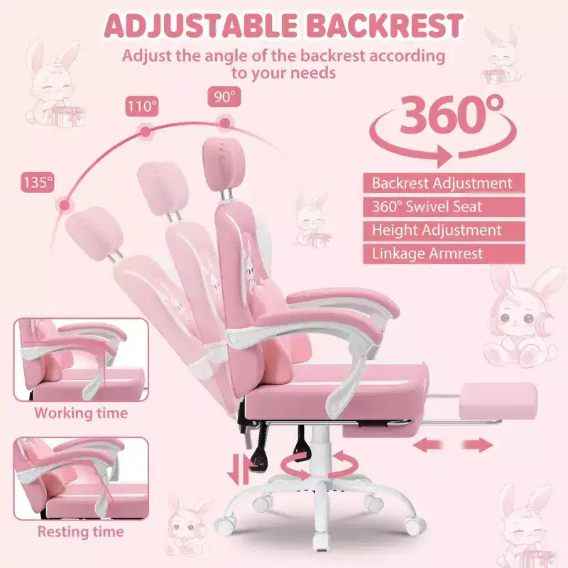 Sedia da Gaming per Bambini Bunny con Cuscino Massaggiante e Poggiapiedi