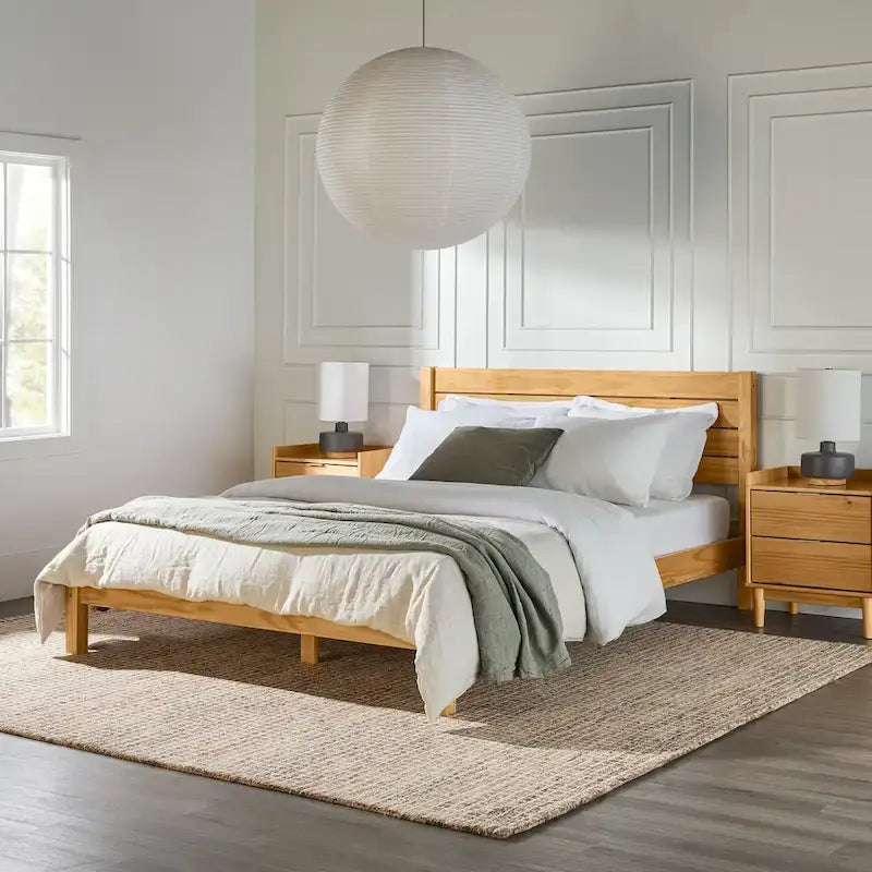 Minimalist Queen Bed Frame, Solid Pine Wood