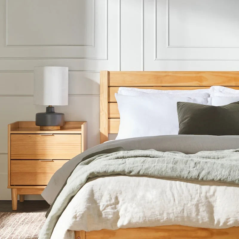 Minimalist Queen Bed Frame, Solid Pine Wood