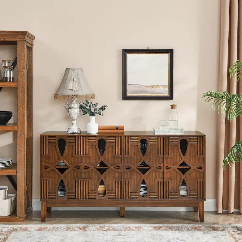 Mid Century Modern Sideboard Buffet Cabinet with Storage, Storage Cabinet with 4 Doors & Adjustable Shelves