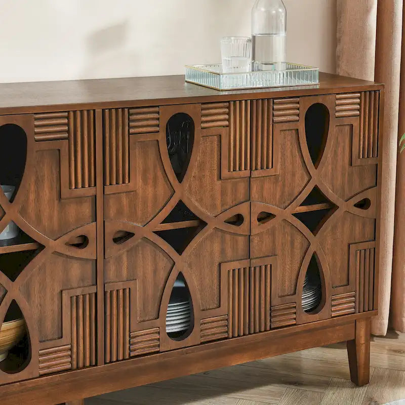 Madia Credenza Mid-Century Moderna con Contenitore, Armadietto con 4 Ante e Scaffali Regolabili