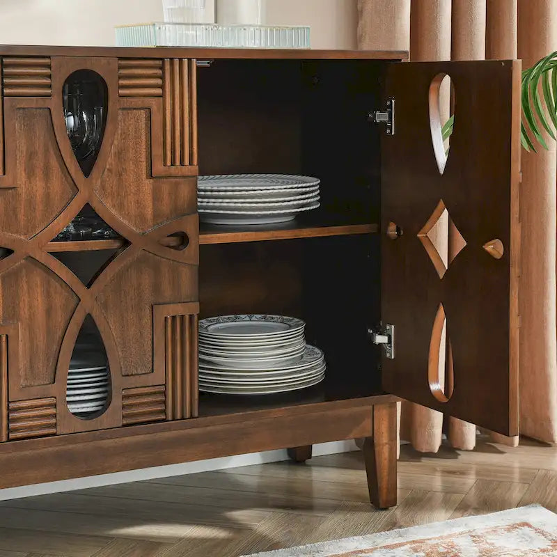 Madia Credenza Mid-Century Moderna con Contenitore, Armadietto con 4 Ante e Scaffali Regolabili