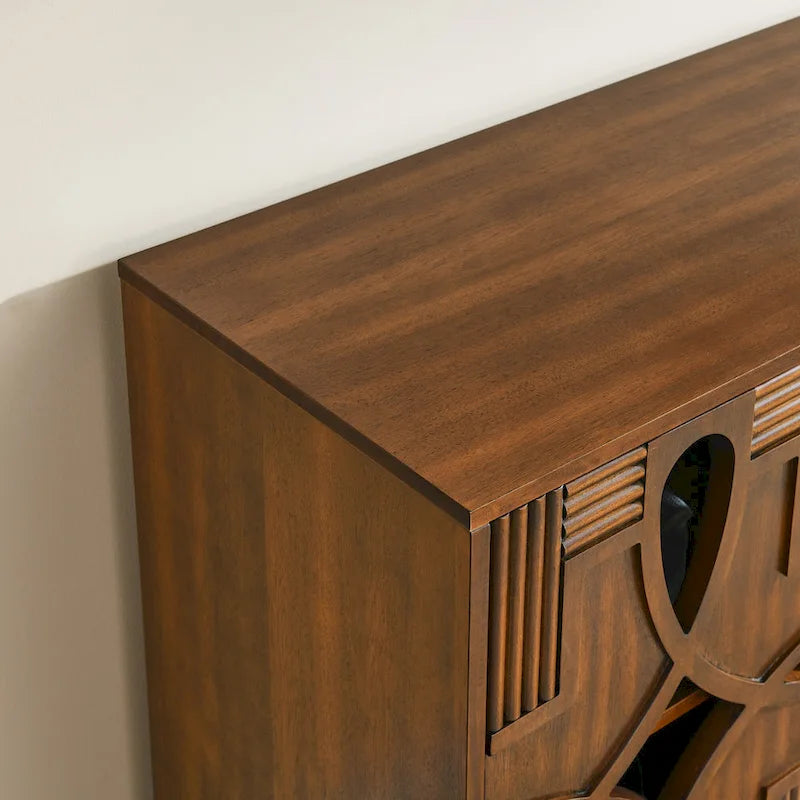 Madia Credenza Mid-Century Moderna con Contenitore, Armadietto con 4 Ante e Scaffali Regolabili