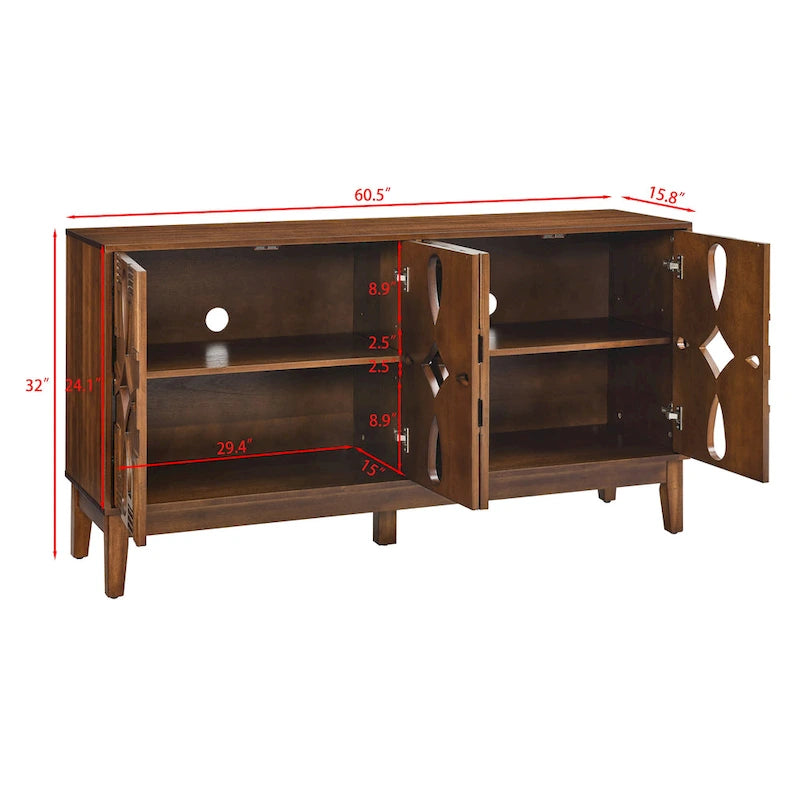 Madia Credenza Mid-Century Moderna con Contenitore, Armadietto con 4 Ante e Scaffali Regolabili