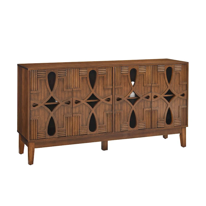 Madia Credenza Mid-Century Moderna con Contenitore, Armadietto con 4 Ante e Scaffali Regolabili