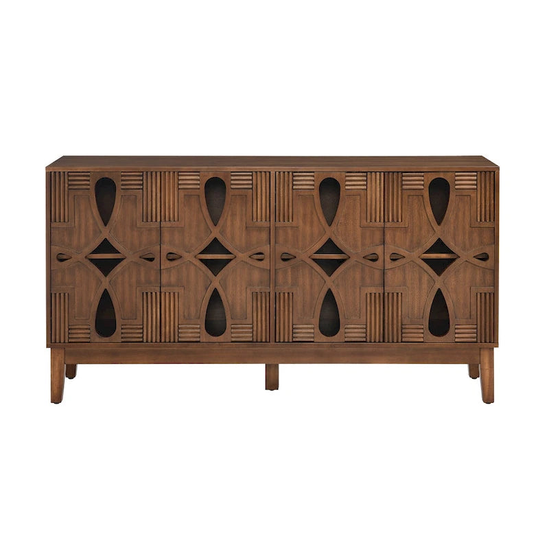 Madia Credenza Mid-Century Moderna con Contenitore, Armadietto con 4 Ante e Scaffali Regolabili