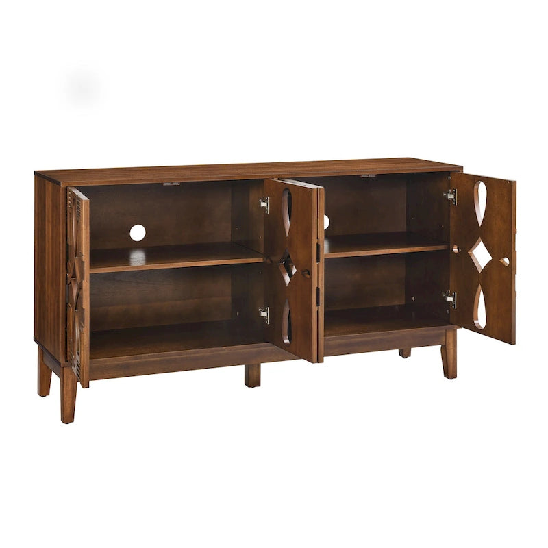 Madia Credenza Mid-Century Moderna con Contenitore, Armadietto con 4 Ante e Scaffali Regolabili