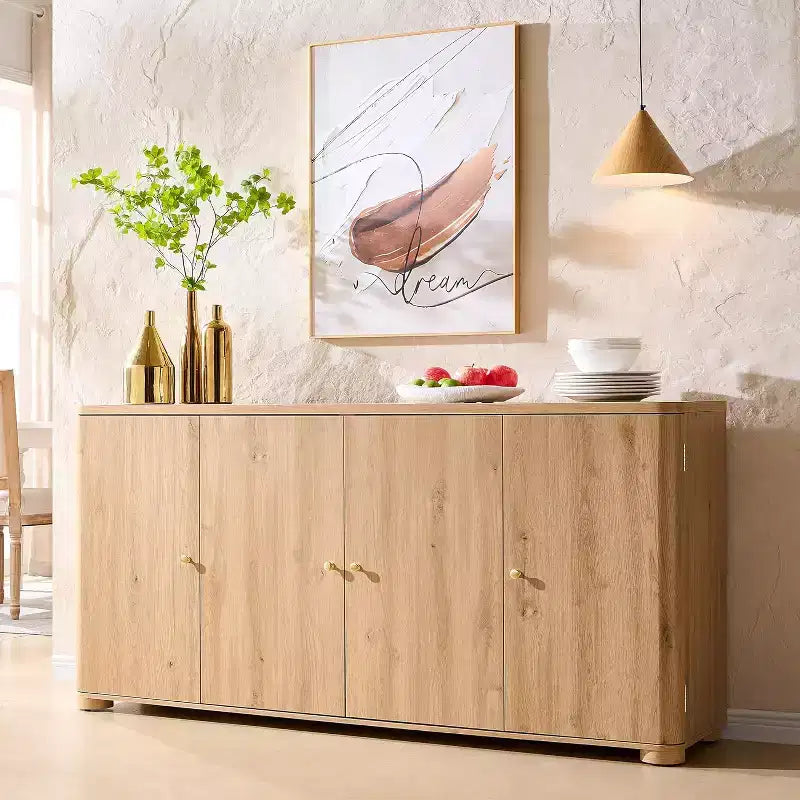 Küchenbuffet und Anrichte mit 4 Türen und Regalböden, moderner großer Buffetschrank mit Stauraum, 66-Zoll-Kaffee-Barschrank