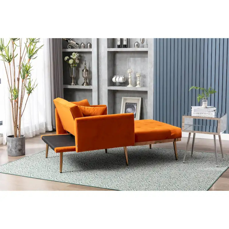 Poltrona letto in velluto imbottito e trapuntato per soggiorno, con gambe color oro rosato