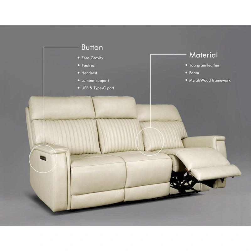 83.5 Leather Zero Gravity Power Reclining Sofa with Power Headrest and Power Lumbar,USB&USB-C Port