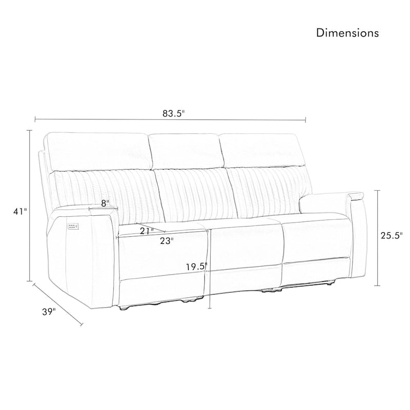 83.5 Leather Zero Gravity Power Reclining Sofa with Power Headrest and Power Lumbar,USB&USB-C Port