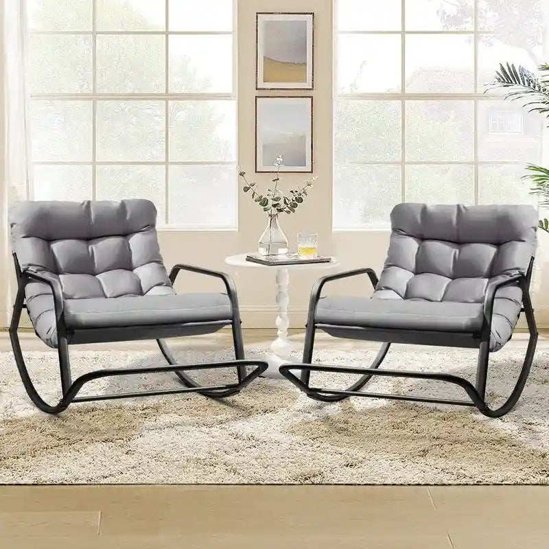 Indoor/Outdoor Oversized Rocking Lounge Chair, 450 lbs, Water-Resistant Cushions
